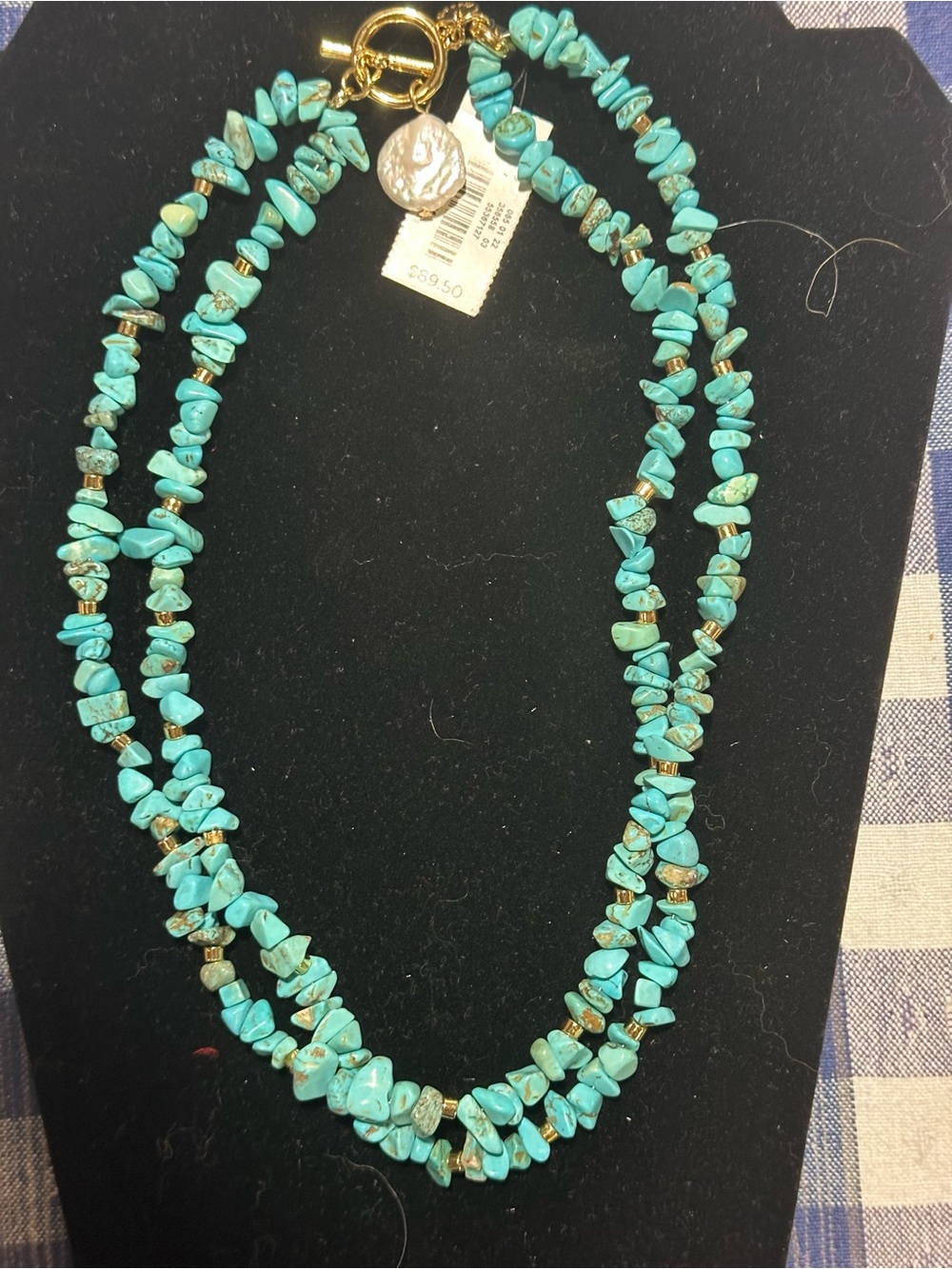 Talbots Turquoise Chip Double Strand Necklace with Gold Accents